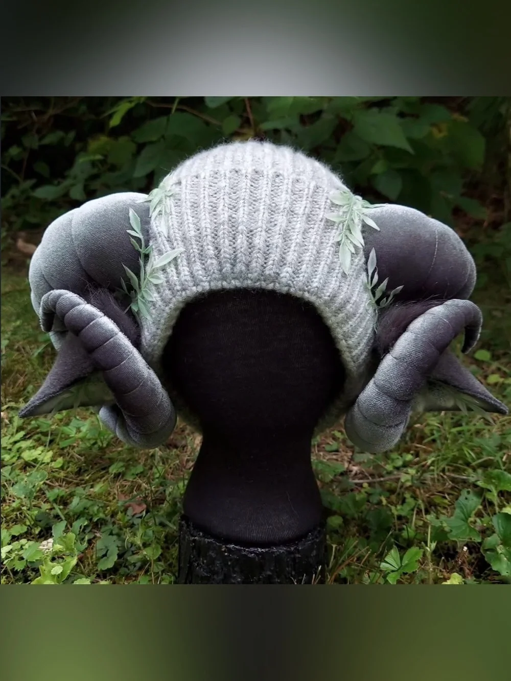 Handmade Silver Ram Faun Horn Knit Beanie